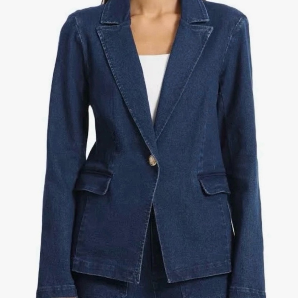 NWT Bagatelle Collection Denim Blazer Womens Medium Blue One Button Lapel